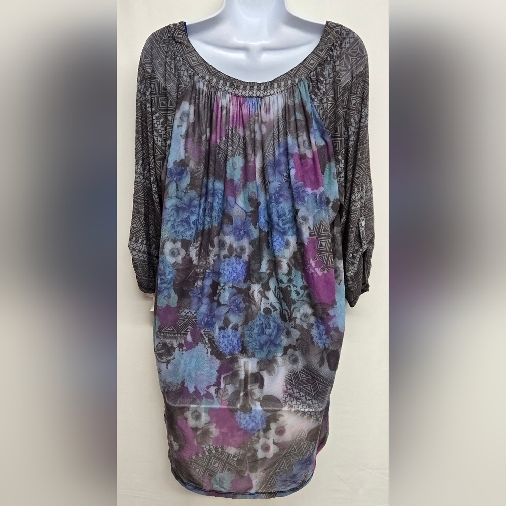 Style & Co 2X Tunic Top Pullover Connected Tank Sheer Overlay Stretch - Picture 4 of 6